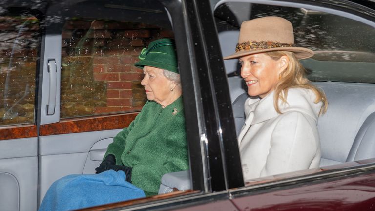 The Queen and the Countess of Wessex leave after attending church