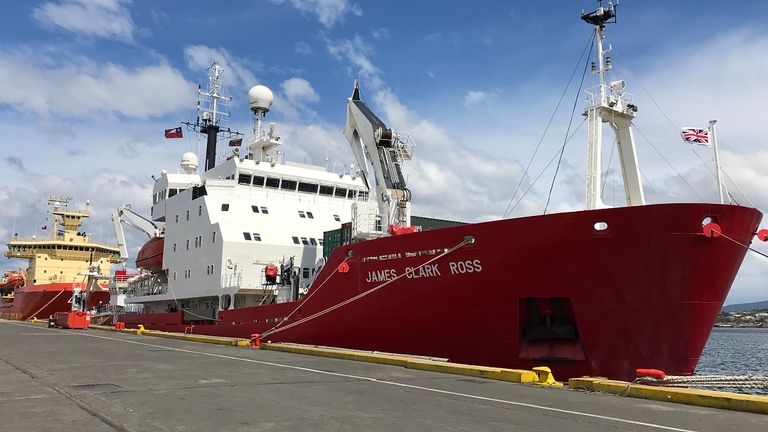 The James Clark Ross ship which Sky News will be travelling on