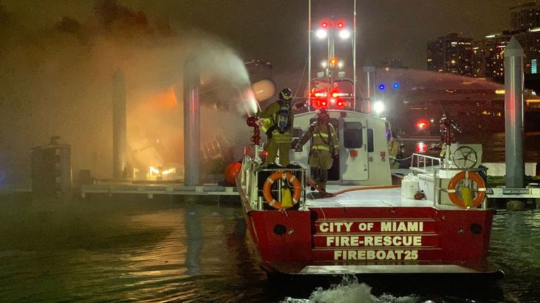 The boat was said to be worth around £5.4m. Pic. Twitter/@CityofMiamiFire