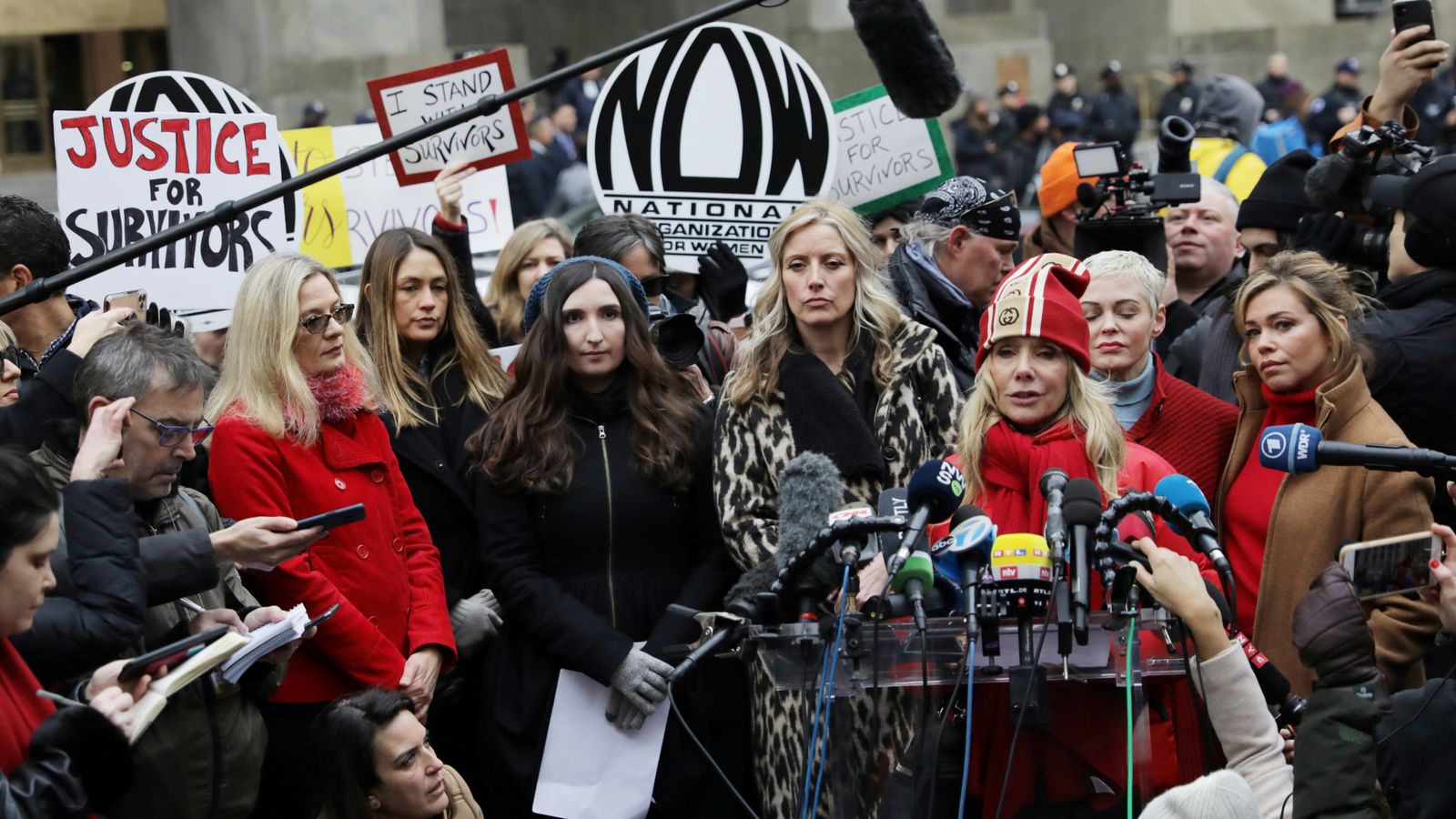 Harvey Weinstein rape trial: Alleged victims have their say outside