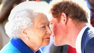 The Queen being greeted by her grandson the Duke of Sussex