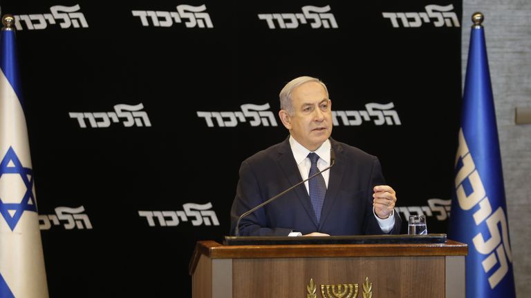 Israeli Prime Minister Benjamin Netanyahu speaks at a press conference regarding his intention to file a request to the Knesset for immunity from prosecution, in Jerusalem on January 1, 2020. (Photo by GIL COHEN-MAGEN / AFP) (Photo by GIL COHEN-MAGEN/AFP via Getty Images)