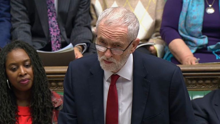 Labour leader Jeremy Corbyn speaks during Prime Minister's Questions in the House of Commons, London.