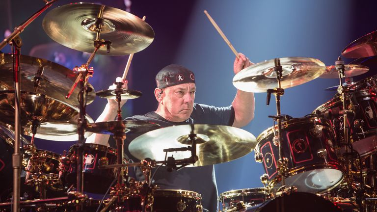 SEATTLE, WA - JULY 19:  Neil Peart of Rush performs on stage during the R40 LIVE Tour at KeyArena on July 19, 2015 in Seattle, Washington.  (Photo by Mat Hayward/Getty Images)