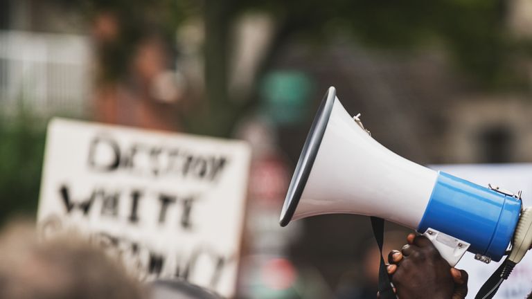 Sign of protest in a public square.