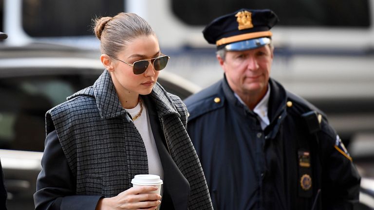 Model Gigi Hadid arrives at Manhattan Criminal Court, on January 16, 2020, in New York City. - Hadid was excused Thursday from serving as a juror in former film producer Harvey Weinstein's rape and sexual assault trial, US media reported. (Photo by Johannes EISELE / AFP) (Photo by JOHANNES EISELE/AFP via Getty Images)