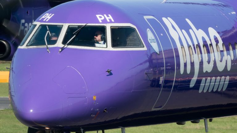 EXETER, ENGLAND - OCTOBER 18: A aircraft operated by the airline Flybe, taxis down the runway at Exeter Airport near Exeter on October 18, 2018 in Devon, England. The value of shares in the Exeter-based airline Flybe, have fallen dramatically recently after the company issued another profit warning, blaming poor demand, a weaker pound and higher fuel costs.(Photo by Matt Cardy/Getty Images)