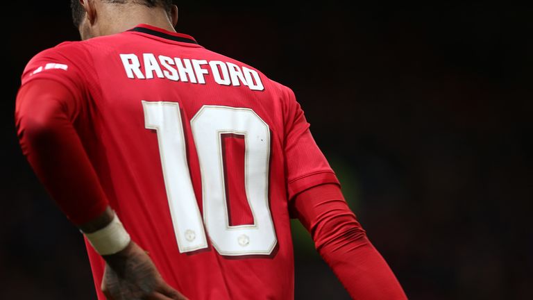 Marcus Rashford of Manchester United leaves the pitch with an injury during the FA Cup Third Round Replay match between Manchester United and Wolverhampton Wanderers at Old Trafford on January 15, 2020 in Manchester, England.