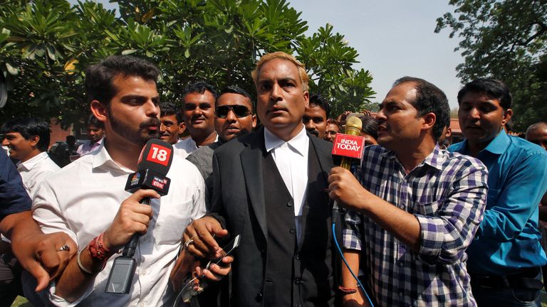 AP Singh, a lawyer representing three of the four men, outside court in 2017