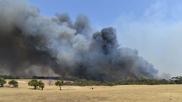 Bushfires sweeping through Stokes Bay in Kangaroo Island, Australia