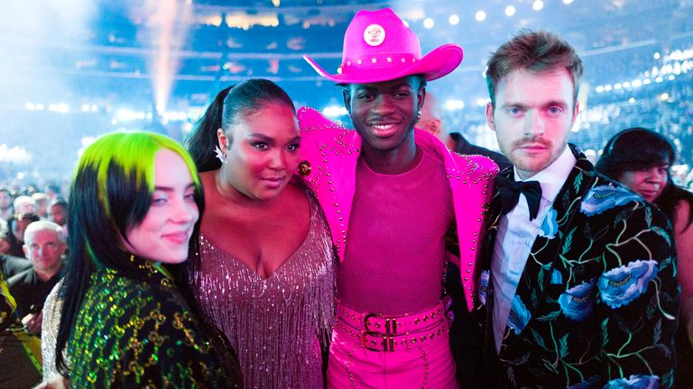 (L-R) Billie Eilish, Lizzo, Lil Nas X and Finneas O&#39;Connell attend the 62nd Annual GRAMMY Awards on January 26, 2020 in Los Angeles, California