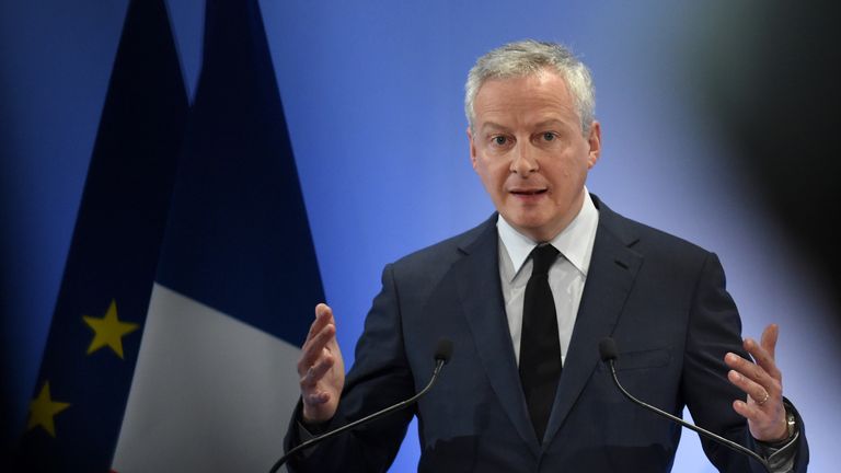 French Economy and Finance Minister Bruno Le Maire addresses his season's greetings at the Economy Ministry in Paris on January 7, 2020