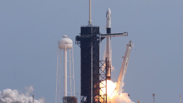 The Falcon 9 rocket was carrying the Dragon crew capsule, which will eventually be carrying astronauts