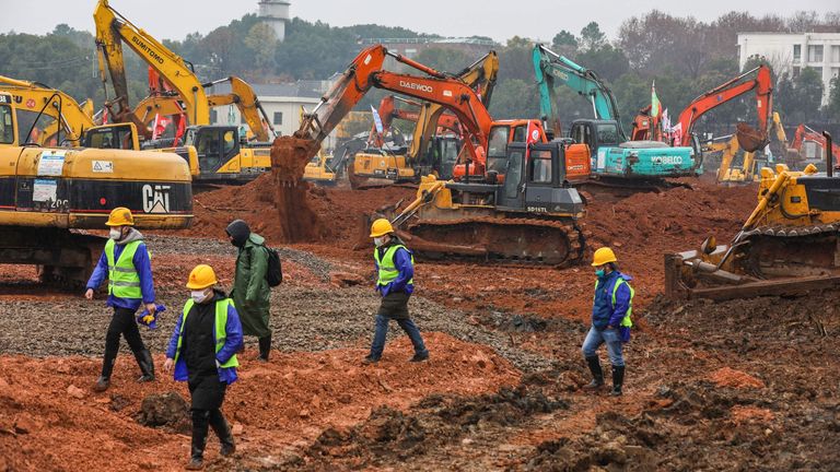 A hospital is being built in Wuhan