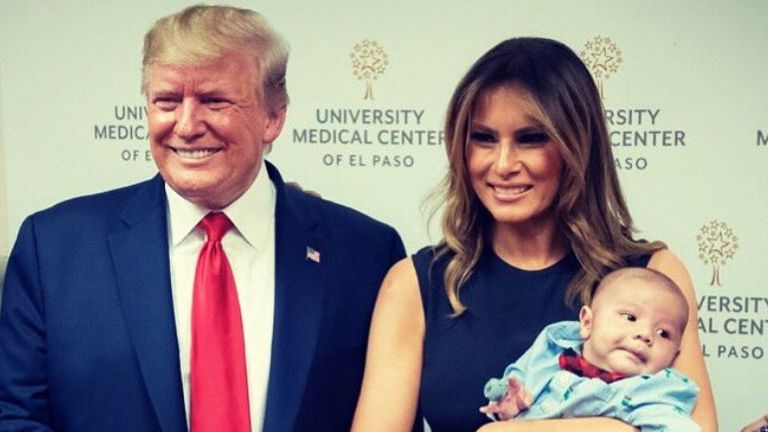 Melania and Donald Trump posed for a photo with the baby. Pic: Melania Trump