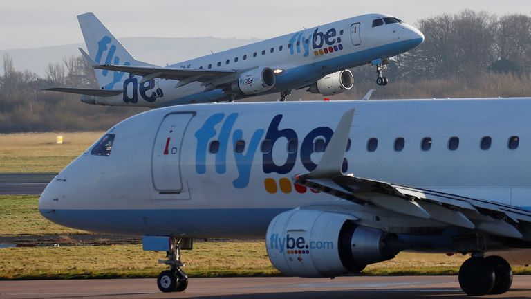 A Flybe plane takes off from Manchester Airport