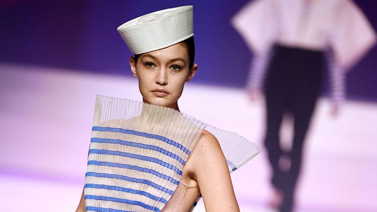 Model Gigi Hadid walks the runway during the Jean-Paul Gaultier Haute Couture Spring/Summer 2020 show as part of Paris Fashion Week at Theatre Du Chatelet on January 22, 2020