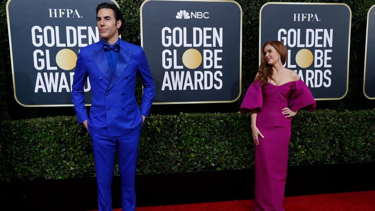 Sacha Baron Cohen and Isla Fisher at the Golden Globes 2020