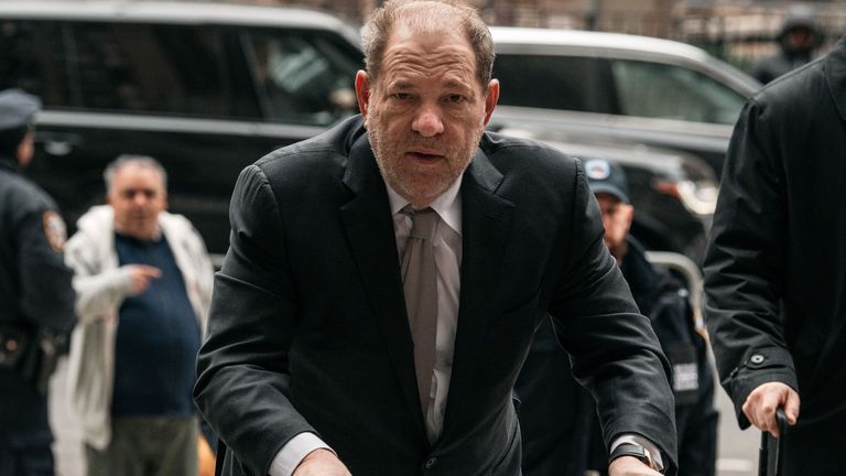 Harvey Weinstein enters New York City Criminal Court on January 13, 2020 in New York City