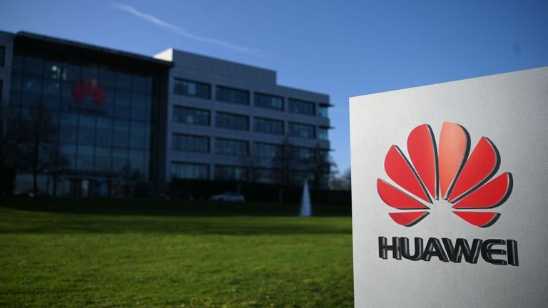 A photograph shows the logo of Chinese company Huawei at their main UK offices in Reading, west of London, on January 28, 2020. - Prime Minister Boris Johnson is expected to announce a strategic decision on January 28, on the participation of the controversial Chinese company Huawei in the UK&#39;s 5G network, at the risk of angering his US allies a few days before Brexit. (Photo by DANIEL LEAL-OLIVAS / AFP) (Photo by DANIEL LEAL-OLIVAS/AFP via Getty Images) 