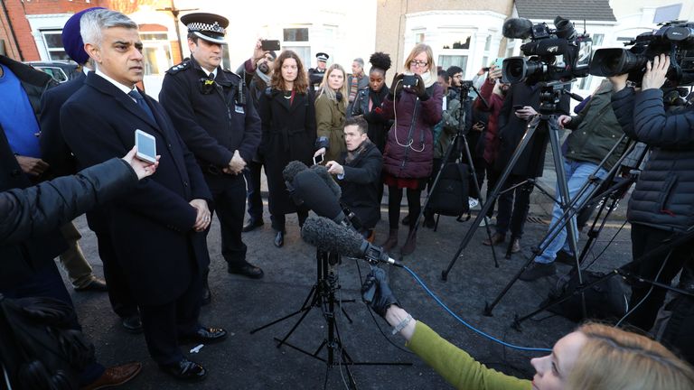 London mayor Sadiq Khan visited the scene on Monday