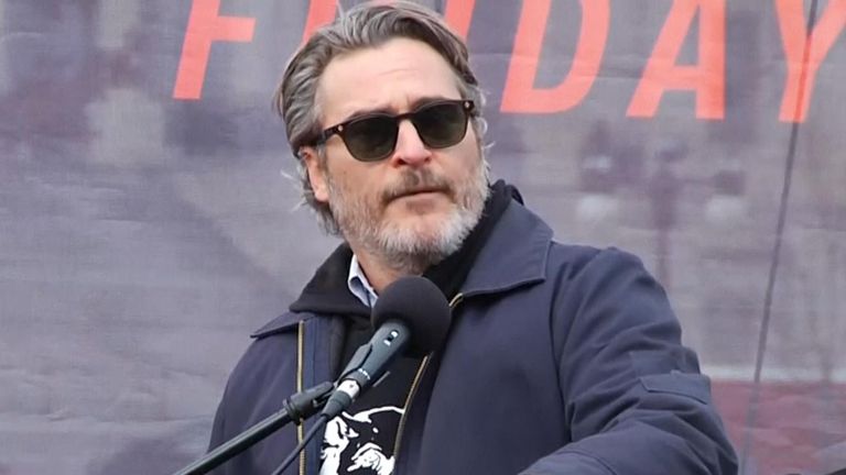 Actor Joaquin Phoenix says the meat and dairy industry are major contributors to climate change and urged people to think about what they eat.