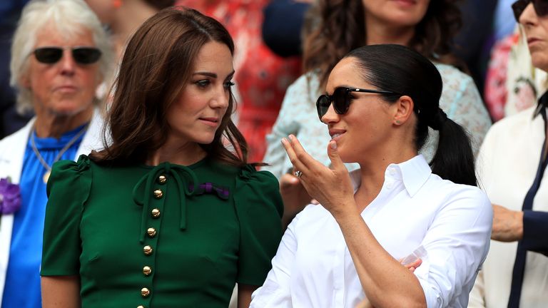 Kate and Meghan pictured at the Wimbledon Championships in July, 2019