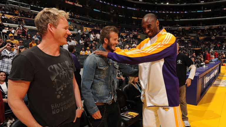 David Beckham and Gordon Ramsay meet Bryant at a Lakers game in 2010