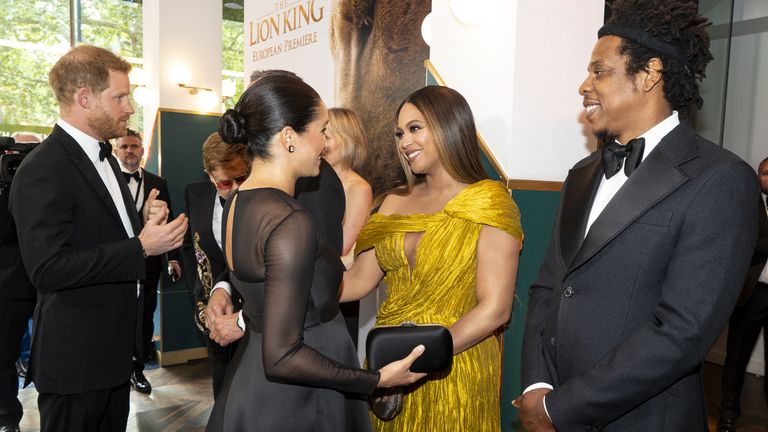 Prince Harry and Meghan met Beyonce and Jay-Z at the European Premiere of Disney&#39;s The Lion King in London