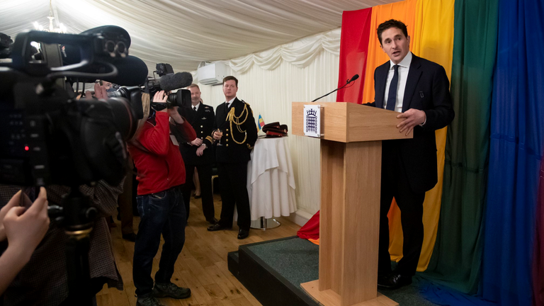 Johnny Mercer apologised at an event in Westminster. Pic: Twitter/ Johnny Mercer