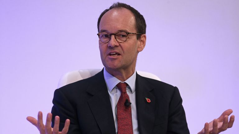 Chief executive of J Sainsbury plc, Mike Coupe, speaks on a panel at the annual Confederation of British Industry (CBI) conference in east London, on November 6, 2017. / AFP PHOTO / Daniel LEAL-OLIVAS (Photo credit should read DANIEL LEAL-OLIVAS/AFP via Getty Images)

