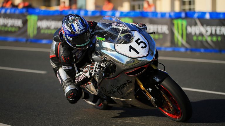 DOUGLAS, ISLE OF MAN ... JUNE 01: Norton factory rider Dave Johnson during an evening practice at The Isle of Man TT Races on June 01, 2016 on Douglas, Isle of Man. (photo by Linden Adams/Getty Images). 