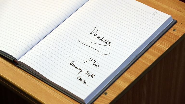 Prince Charles's signature in the mosque's visitor book