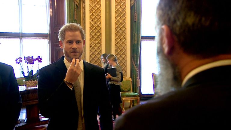 Prince Harry marvelled at the beard of comedian Adam Hills, who is growing his out until Brexit happens on 31st January