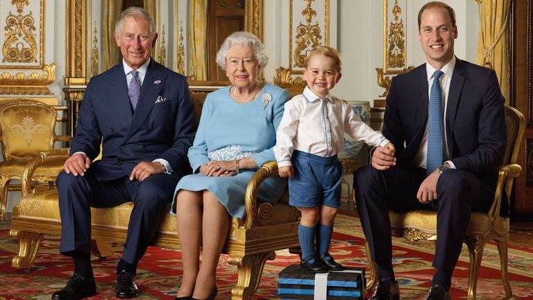 Prince Charles, the Queen, Prince George and Prince William
