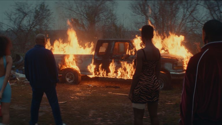 Goddess (Indya Moore), Uncle Earl (Bokeem Woodbine), Queen (Jodie Turner-Smith) and Slim (Daniel Kaluuya) in Queen & Slim, directed by Melina Matsoukas. Pic: eOne