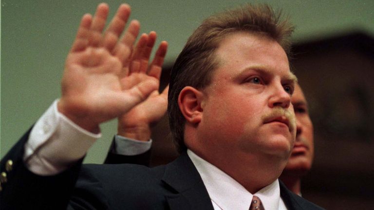 Richard Jewell is sworn in prior to his testimony before the House Judiciary Committee July 30 1997. Jewell said the FBI tried to publicly humiliate him when he was a suspect in the Atlanta bombing during the summer Olympic Games last year and asked the lawmakers to find out why