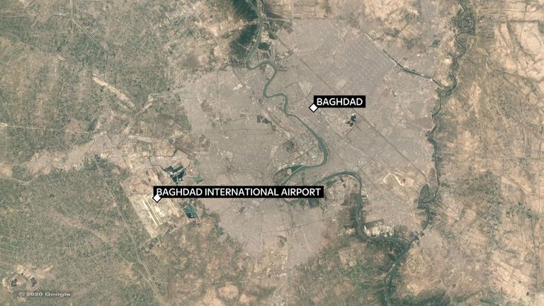 バグダッド国際空港近くの道路でソレイマニ少佐が襲われた