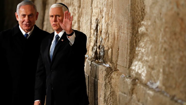 Mike Pence and Benjamin Netanyahu at the Western Wall