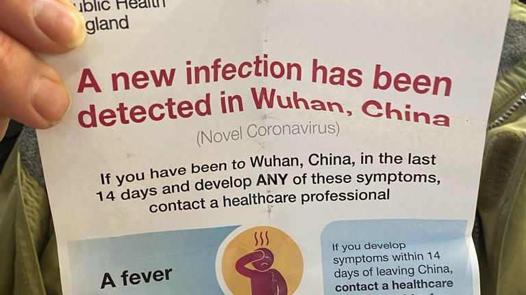 Passengers landing in Heathrow from Wuhan were given this leaflet