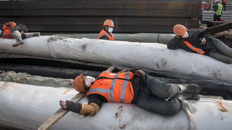 Construction workers taking a break