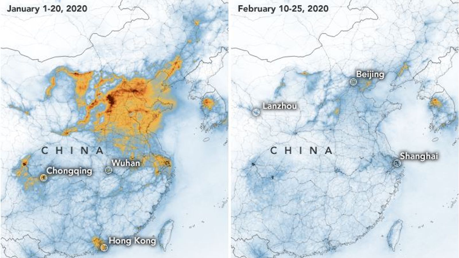NASA images show coronavirus shutdown has cleared China pollution | World News