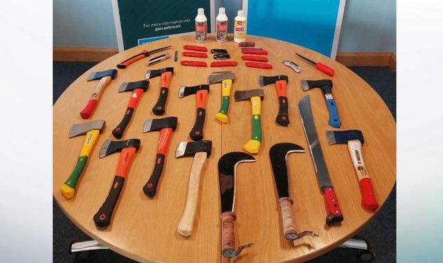 Thirteen hatchets and nine Stanley knives among weapons seized after funeral disturbance