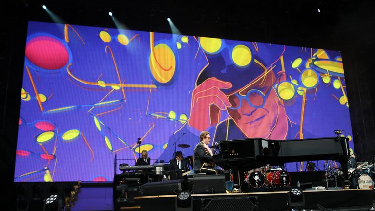AUCKLAND, NEW ZEALAND - FEBRUARY 16: Elton John performs at Mt Smart Stadium on February 16, 2020 in Auckland, New Zealand. (Photo by Dave Simpson/WireImage)