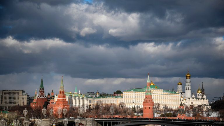 Moscow's Kremlin and the Moskva River are pictured on February 17, 2019. (Photo by Alexander NEMENOV / AFP)        (Photo credit should read ALEXANDER NEMENOV/AFP via Getty Images)