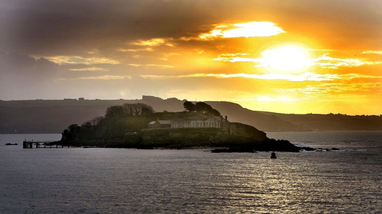 General view of Drake's Island, situated in The Sound off the coast of Plymouth, Devon,