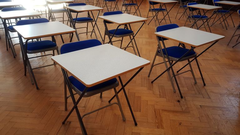 Exam desk in a hall