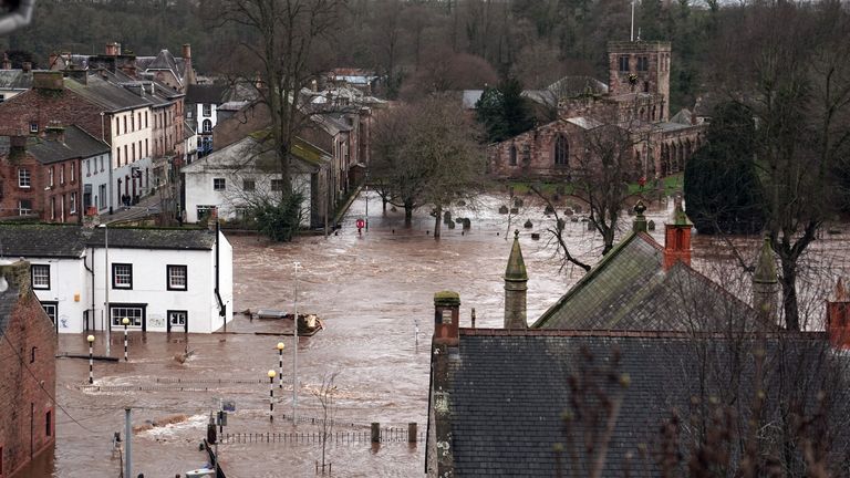 Flooded streets in Appleby-in-Westmorland, Cumbria, as Storm Ciara hits the UK