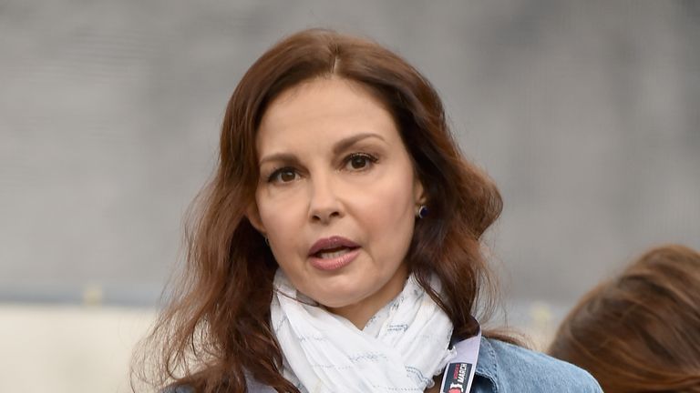 WASHINGTON, DC - JANUARY 21: Ashley Judd appears onstage during the Women&#39;s March on Washington on January 21, 2017 in Washington, DC. (Photo by Theo Wargo/Getty Images)