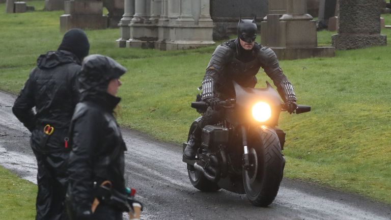 A man dressed as Batman during filming at the Glasgow Necropolis cemetery for a new movie for the surperhero franchise. PA Photo. Picture date: Friday February 21, 2020. Photo credit should read: Andrew Milligan/PA Wire

